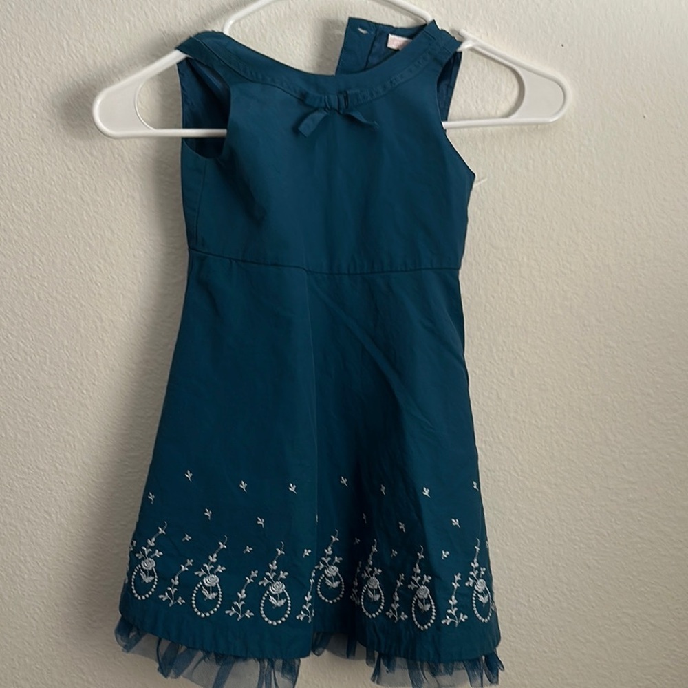 Blue Sleeveless Dress with Embroidered Hem